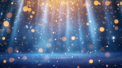 Poster - mysterious landscape with glowing waves and shining stars during a cosmic night