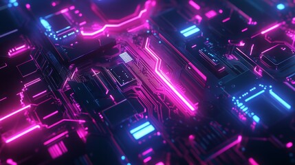Fototapete - Cityscape of Digital Neon Lights Illuminating a Futuristic Landscape With Intricate Patterns and Vibrant Colors at Night
