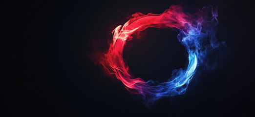 Poster - Colorful smoke ring in red and blue against dark background for artistic designs.