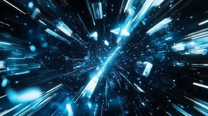 Aufkleber - Visual Representation of Digital Data Flowing Through a Futuristic Network in a Vibrant Blue and Orange Color Scheme