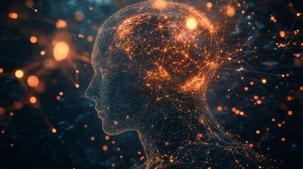 Poster - Neural Connections Depicted in Glowing Silhouette of a Human Head Showcasing the Complexity of the Brain's Activity