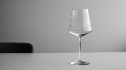 Poster - A clear wine glass rests elegantly on a matte table surface, enhanced by soft ambient shadows