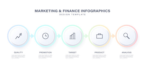 Poster - Round infographic elements with five steps or options. Marketing and business infographics with icons and space for data