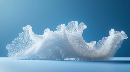 Aufkleber - Abstract White Sculpture Displays Flowing Form Against Soft Blue Background, Showcasing Design and Texture in a Modern Artistic Expression