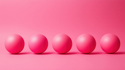 Poster - five pink spheres arranged in a row on vibrant pink background.