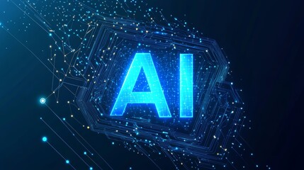 Aufkleber - Digital Circuit Board Featuring Glowing AI Letters, Symbolizing Advancements in Artificial Intelligence Technology and Its Impact on Modern Computing Systems