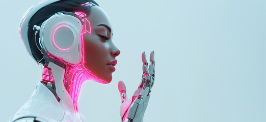 Poster - Futuristic humanoid robot with glowing features and sleek design in profile view.