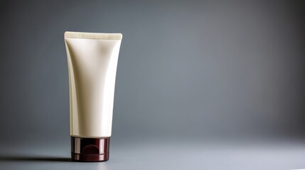 Aufkleber - A sleek white cosmetic tube with a reflective brown cap rests on a cool gray surface, showcasing its design and providing space for branding