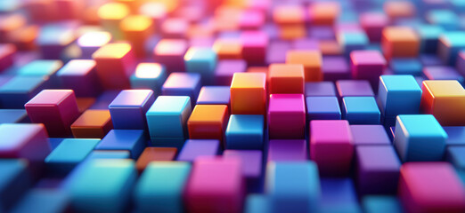 Poster - Colorful 3D Cubes Arrangement Creating Vibrant Abstract Background.