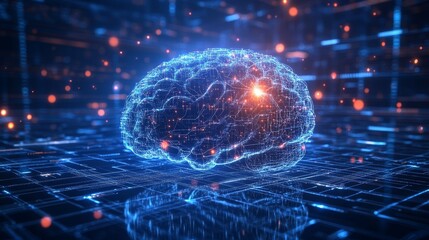 Fototapete - Digital Brain With Glowing Neural Connections and Data Streams Creating a Futuristic Visualization of Intelligence in a Technology-Inspired Environment