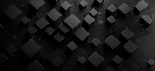 Poster - abstract black cubes background with varying sizes and geometric shapes for design.