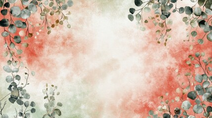 Poster - Elegant Watercolor Leaves Create a Vibrant and Serene Atmosphere With Soft Red and Green Hues Perfect for Interior Design and Art Inspiration
