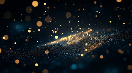 Poster - Colorful Shimmering Particles Create a Vibrant Background With a Mixture of Gold and Blue Tones at Night With a Magical Atmosphere