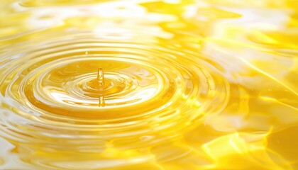 Poster - Water droplet impact yellow surface macro photography liquid environment close-up view abstract concept