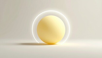 Poster - Dynamic motion of a soft yellow sphere surrounded by a glowing halo minimalist studio setting digital art