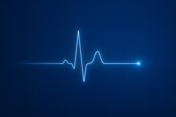 digital heart rate waveform on a blue grid background, showing a glowing ecg signal representing vit
