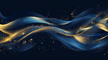 Aufkleber - Elegant Dark Blue and Gold Abstract Design With Flowing Patterns and Sparkles, Perfect for Creative Backgrounds and Modern Art Projects