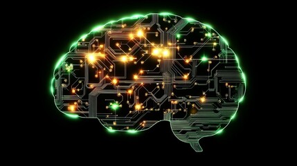 Aufkleber - Digital Brain Sculpture Illuminated With Glowing Circuitry Against a Black Background Showcasing Advanced Technology and Innovation in Artificial Intelligence