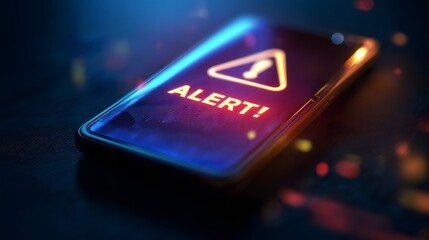 Poster - Digital Security Concept Mobile Alert Warning on Smartphone Cyber Protection Data Safety Lock Information Privacy System Network Firewall