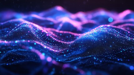 Poster - Colorful Abstract Wave Pattern With Luminous Particles Creating a Vibrant Atmosphere
