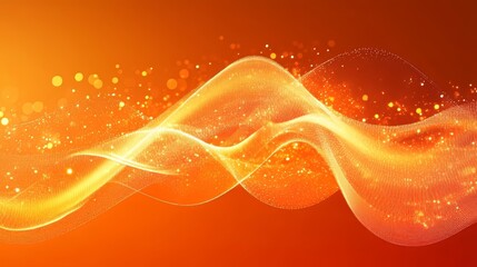 Fototapete - Light Particles Create a Mesmerizing Golden Wave Pattern in a Dark Environment With Shimmering Effects