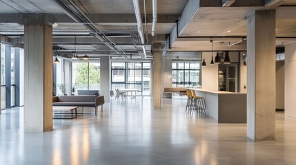 Poster - Optimally Designed Indoor Space Features a Single Potted Plant in a Minimalist Room With Natural Light Streaming Through a Large Window