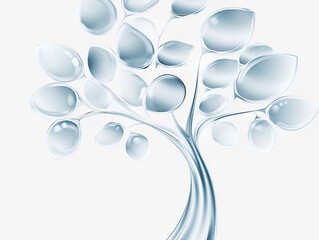 Poster - futuristic translucent tree illustration with smooth rounded leaves and a twisting trunk in light bl