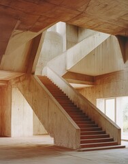 Poster - Contemporary Interior Design Featuring a Unique Spiral Staircase With Organic Shapes in a Minimalist Space During Bright Daylight
