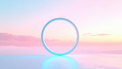 Poster - Ethereal light portal glowing over serene seascape at dusk digital art tranquil atmosphere aerial perspective conceptual exploration