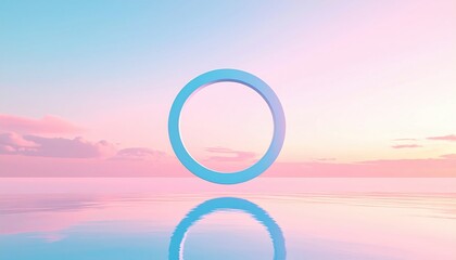 Poster - Calm reflections of a blue circle in serene waters tranquil seascape at dawn digital art perspective