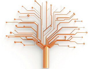 Poster - Abstract tree shape formed by copper-colored electronic circuit lines on white background symbolizing technology and growth