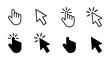 © Tiger pixel creation - Vector set of hand and arrow cursor icons in outline and filled styles, ideal for UI, UX design, web interfaces, and app development. Includes click, hover, and pointer states. Icon, cursor, click
