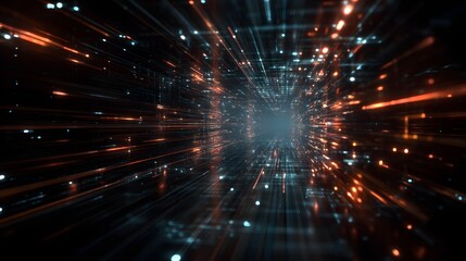 Fototapete - Futuristic Light Tunnel Abstract Data Stream Information Flow Backdrop Digital Visualization Abstract Tech Wallpaper Technology Concept with Data