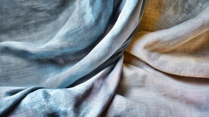 Poster - A serene arrangement of soft blue and cream fabric layers overlaps gently on a clean surface, illuminated by diffused lighting to enhance the calming composition