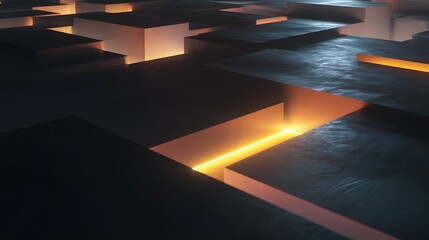 Poster - Abstract Tech Landscape with Glowing Cubes A Modern and Futuristic Wallpaper Perfect as a Digital Backdrop for Technology Enthusiasts