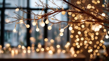 Poster - A wide-angle shot captures enchanting warm orbs of light softly illuminating a serene indoor space filled with a dreamy backdrop, inviting tranquility and warmth