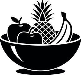 a black and white silhouette illustration of a fruit bowl. the bowl is a simple curved shape with a 