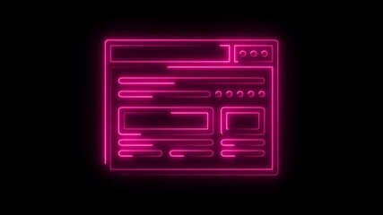 Animated website wireframe pink neon glow on black background