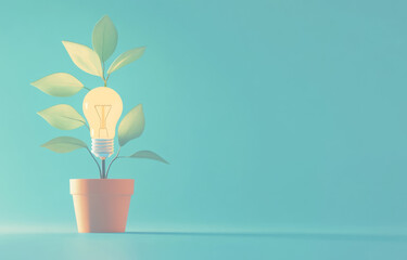 light bulb growing from pot with green plant symbolizes innovation and sustainability. this creative