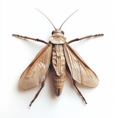 light brown insect with spread wings on white background