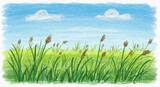 Peaceful Grassland Crayon Sketch