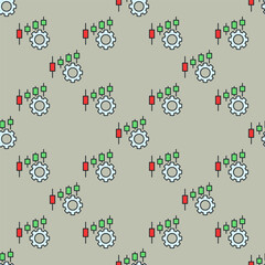 Poster - Gear with candlestick chart vector settings colored seamless pattern