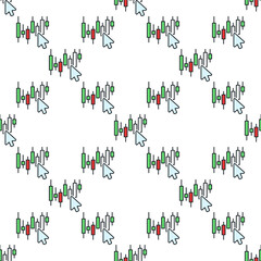 Poster - mouse cursor on candlestick chart vector online trading colored seamless pattern