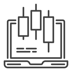 Poster - Laptop with candlestick pattern vector online e trading icon or symbol in outline style