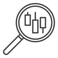 Poster - magnifier with candlestick pattern vector searching icon or symbol in outline style