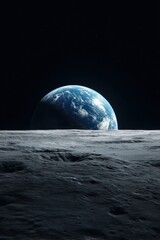 Wall Mural - earthrise from the lunar surface with stars in the black sky of space exploration