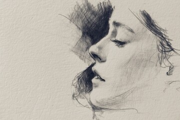 Aufkleber - Soft Pencil Sketch of a Womans Profile Highlighting Delicate Features on Textured Paper Generative AI