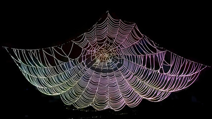 Large spiderweb, vibrant colors, intricate details, night photography