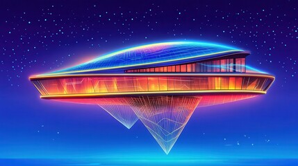 Poster - futuristic architectural marvel illuminated against starry skies creates a captivating visual experi