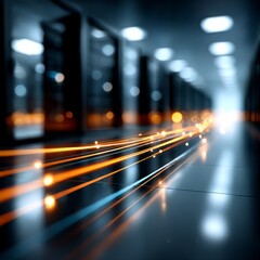 Aufkleber - Data Center Light Trails: Abstract Representation of Information Flow in a Server Room Environment.